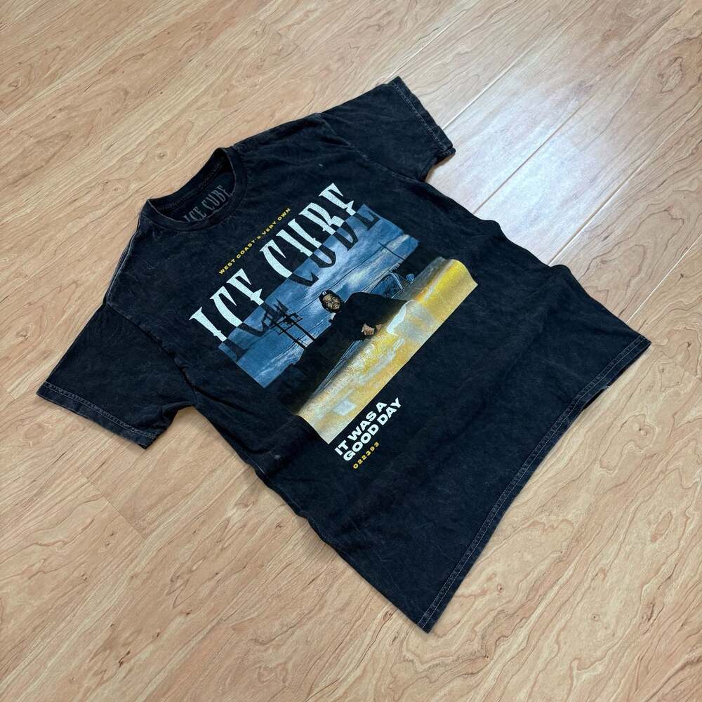 Ice Cube It Was A Good Day Graphic T-Shirt Acid Wash Black Size Medium